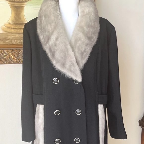 Vintage Large Kapmoor Wool Mink Black Coat Size L - Picture 2 of 15
